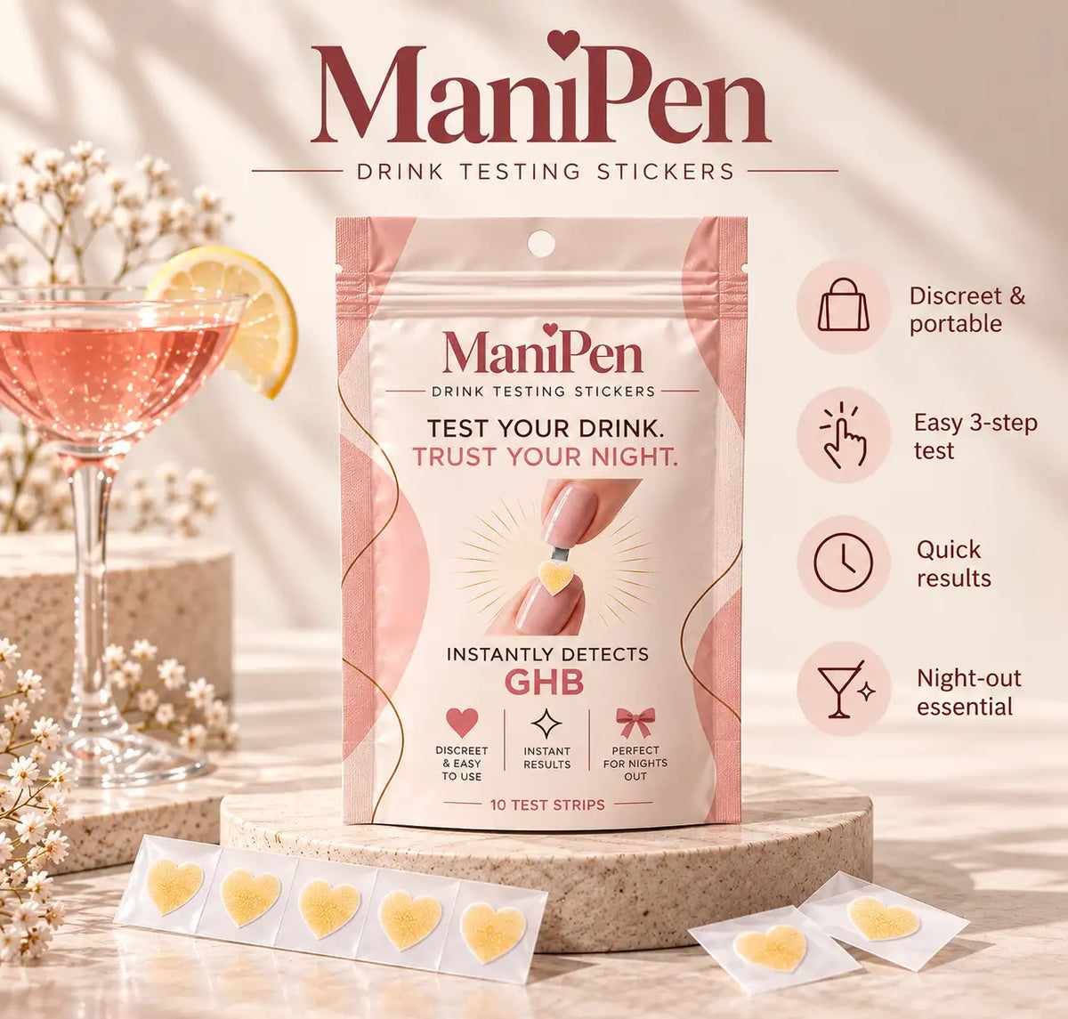 ManiPen SafeSip™ - Drink Testing Nail Stickers