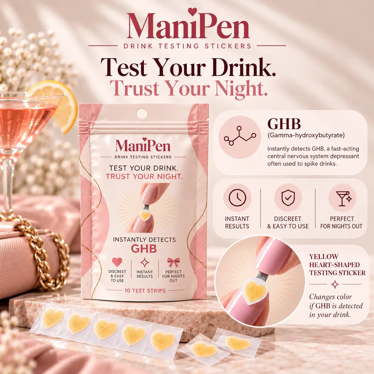 ManiPen SafeSip™ - Drink Testing Nail Stickers